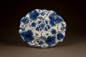 Bow Oval Dish Molded and Painted in Underglaze Blue with Grapevines, 1765-1770. Soft-paste porc ...