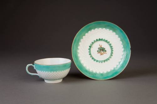 Bow Pine Cone-Molded Teacup and Saucer after a Worcester Porcelain Original, ca. 1770. Soft-pas ...