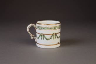 Bristol Cylindrical Mug Painted with Berried Laurel Sags, 1775-1778. Hard-paste porcelain. Dixo ...