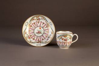 Bristol Coffee Cup and Saucer Painted in the French Taste with Floral Garlands and Gilt Scrolls ...